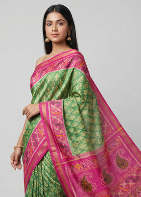 Green Handloom Patola Pure Silk Saree With Blouse Piece