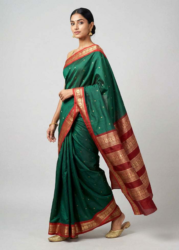 Green Kanjivaram Silk Saree With Blouse Piece
