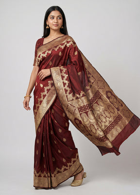 Maroon Banarasi Silk Saree With Blouse Piece