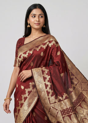 Maroon Banarasi Silk Saree With Blouse Piece