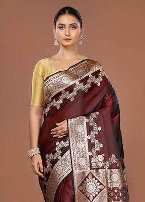 Maroon Banarasi Silk Saree With Blouse Piece