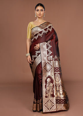 Maroon Banarasi Silk Saree With Blouse Piece