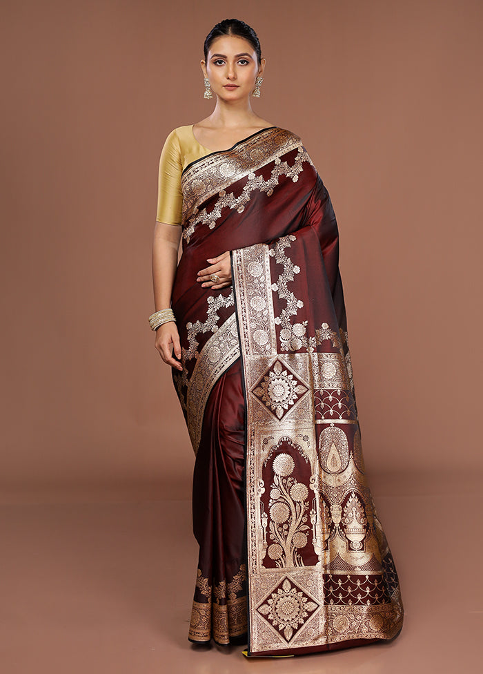 Maroon Banarasi Silk Saree With Blouse Piece