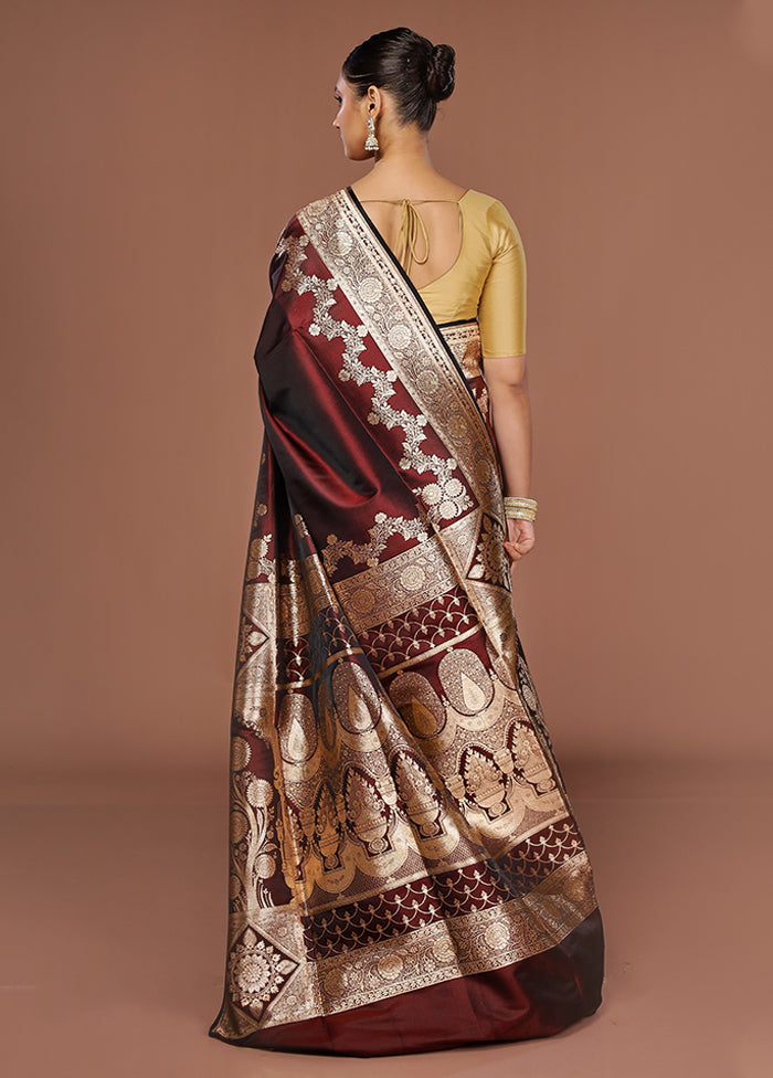 Maroon Banarasi Silk Saree With Blouse Piece