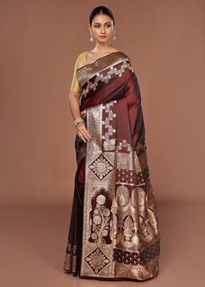 Maroon Banarasi Silk Saree With Blouse Piece