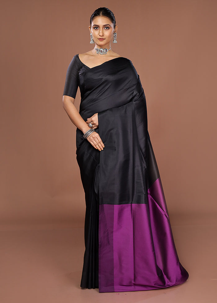 Black Banarasi Silk Saree With Blouse Piece