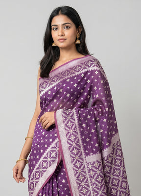 Purple Kora Silk Saree With Blouse Piece