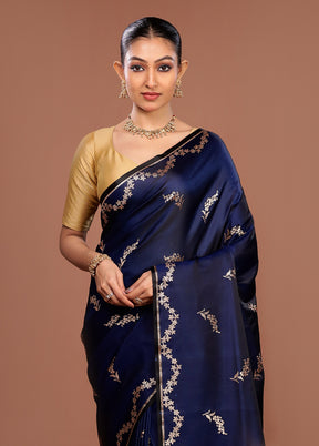 Blue Banarasi Silk Saree With Blouse Piece