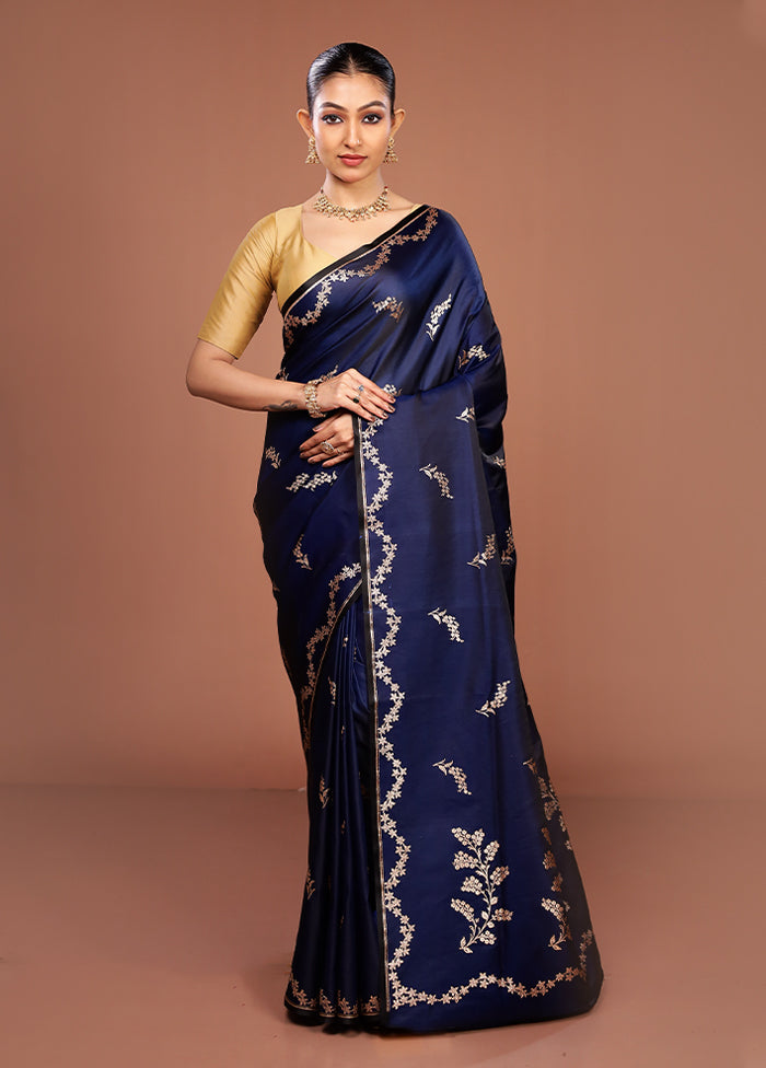 Blue Banarasi Silk Saree With Blouse Piece