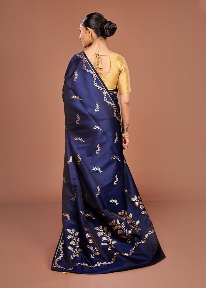 Blue Banarasi Silk Saree With Blouse Piece