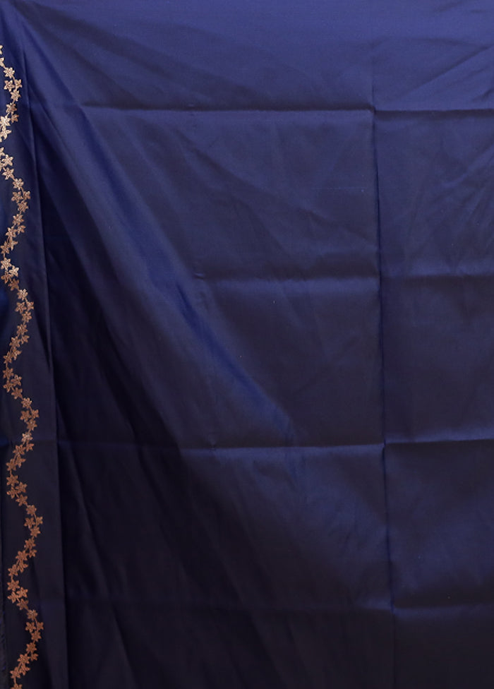 Blue Banarasi Silk Saree With Blouse Piece