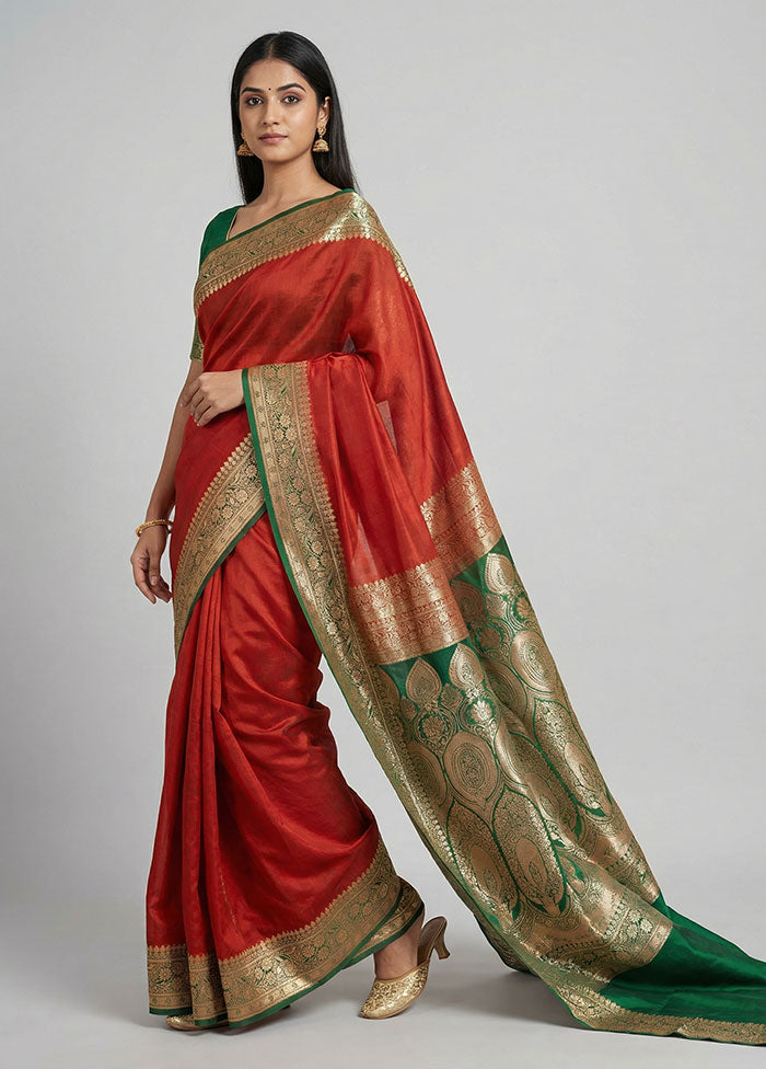 Red Banarasi Silk Saree With Blouse Piece