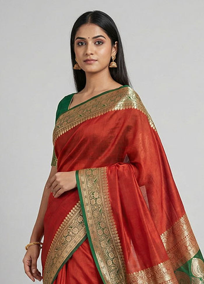Red Banarasi Silk Saree With Blouse Piece
