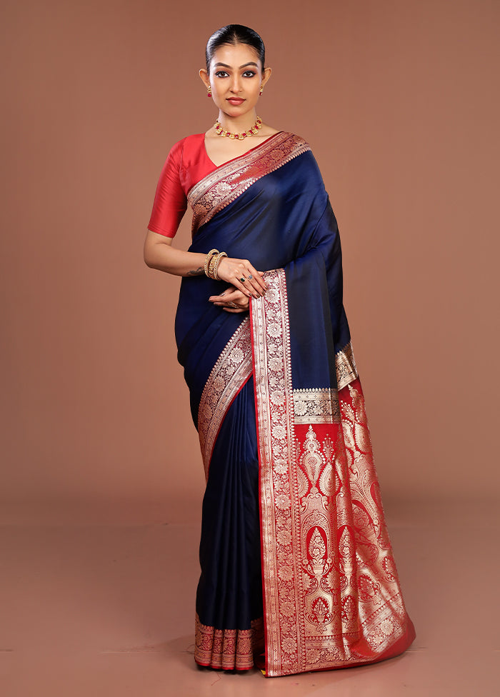 Blue Banarasi Silk Saree With Blouse Piece