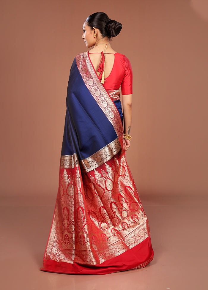 Blue Banarasi Silk Saree With Blouse Piece