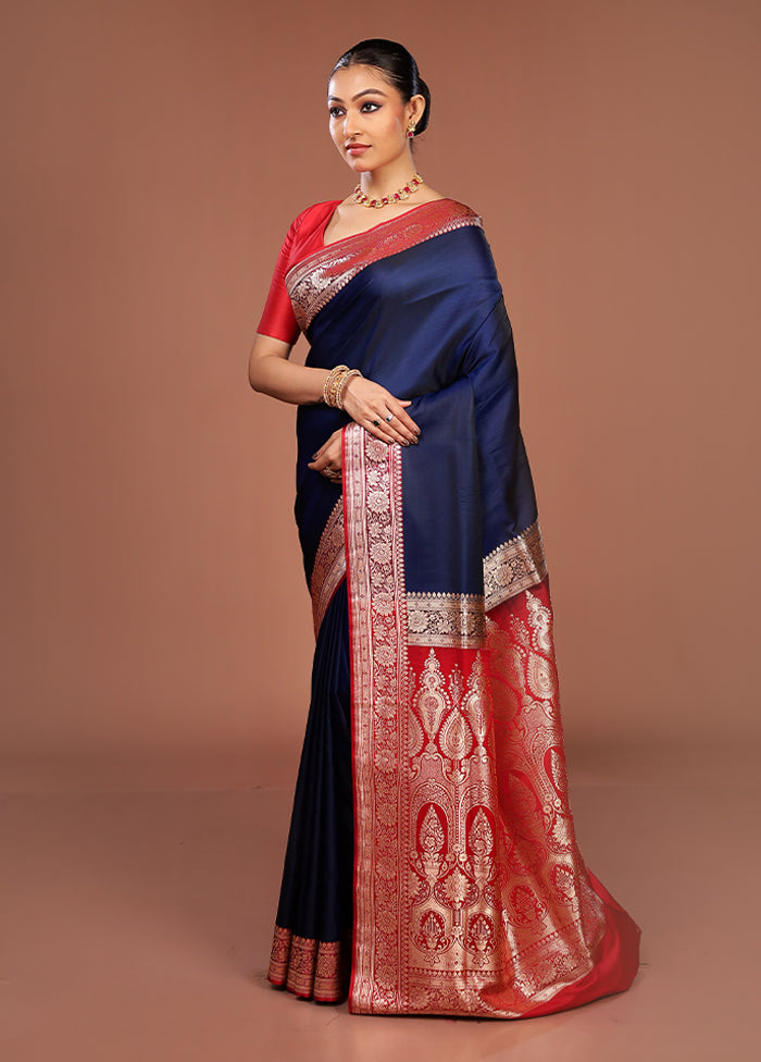 Blue Banarasi Silk Saree With Blouse Piece
