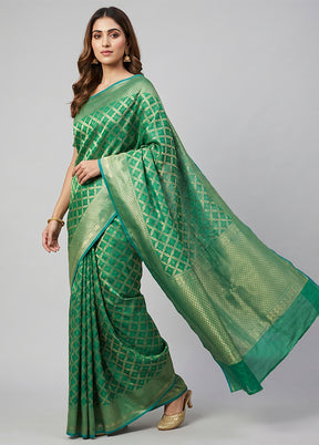 Green Kora Silk Saree With Blouse Piece
