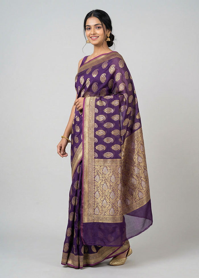 Purple Kora Silk Saree With Blouse Piece
