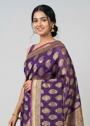 Purple Kora Silk Saree With Blouse Piece