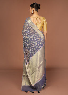 Blue Kora Silk Saree With Blouse Piece