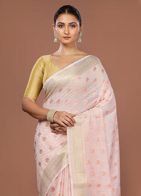 Pink Kora Silk Saree With Blouse Piece