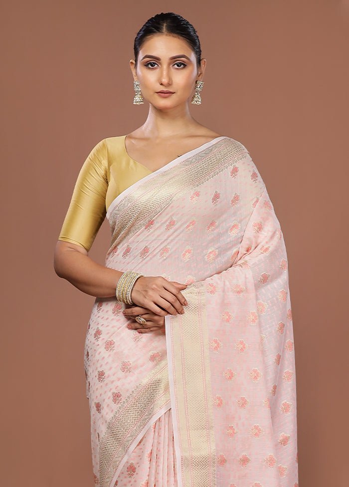 Pink Kora Silk Saree With Blouse Piece