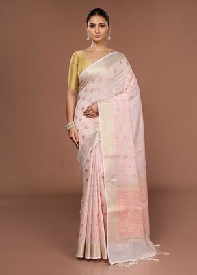 Pink Kora Silk Saree With Blouse Piece