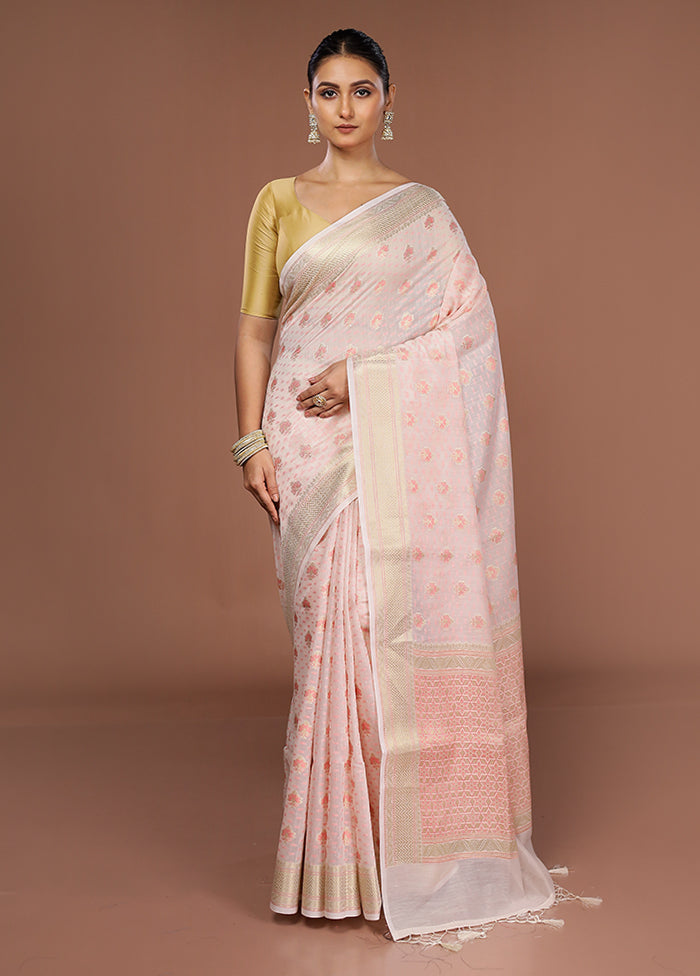 Pink Kora Silk Saree With Blouse Piece