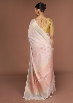 Pink Kora Silk Saree With Blouse Piece