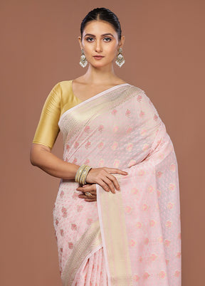 Pink Kora Silk Saree With Blouse Piece