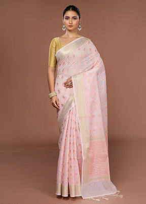 Pink Kora Silk Saree With Blouse Piece