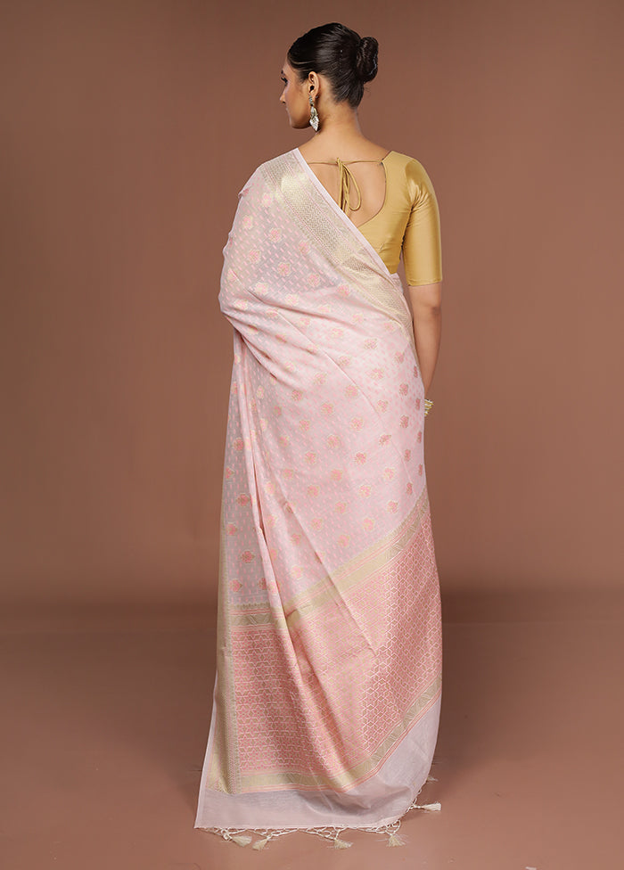 Pink Kora Silk Saree With Blouse Piece