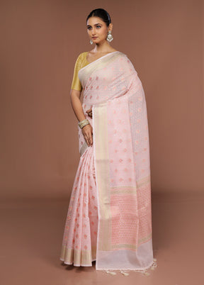 Pink Kora Silk Saree With Blouse Piece