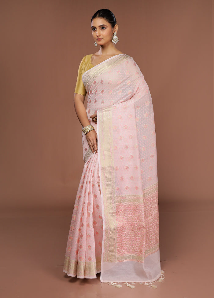 Pink Kora Silk Saree With Blouse Piece