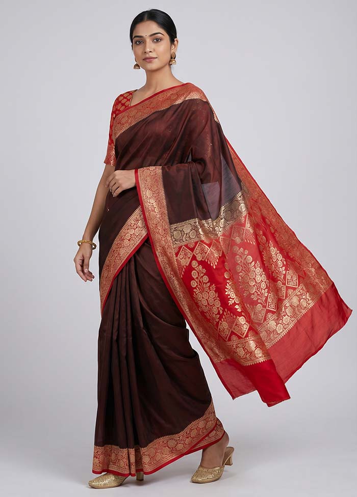 Maroon Banarasi Silk Saree With Blouse Piece
