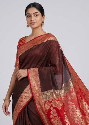 Maroon Banarasi Silk Saree With Blouse Piece