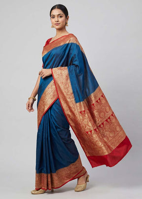 Blue Banarasi Silk Saree With Blouse Piece