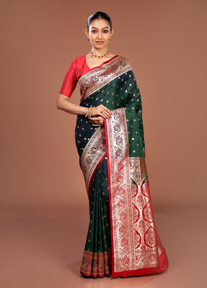 Green Tanchoi Silk Saree With Blouse Piece