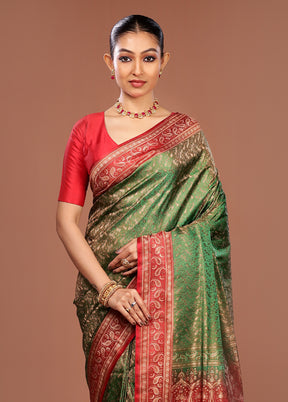 Green Jamewar Silk Saree With Blouse Piece