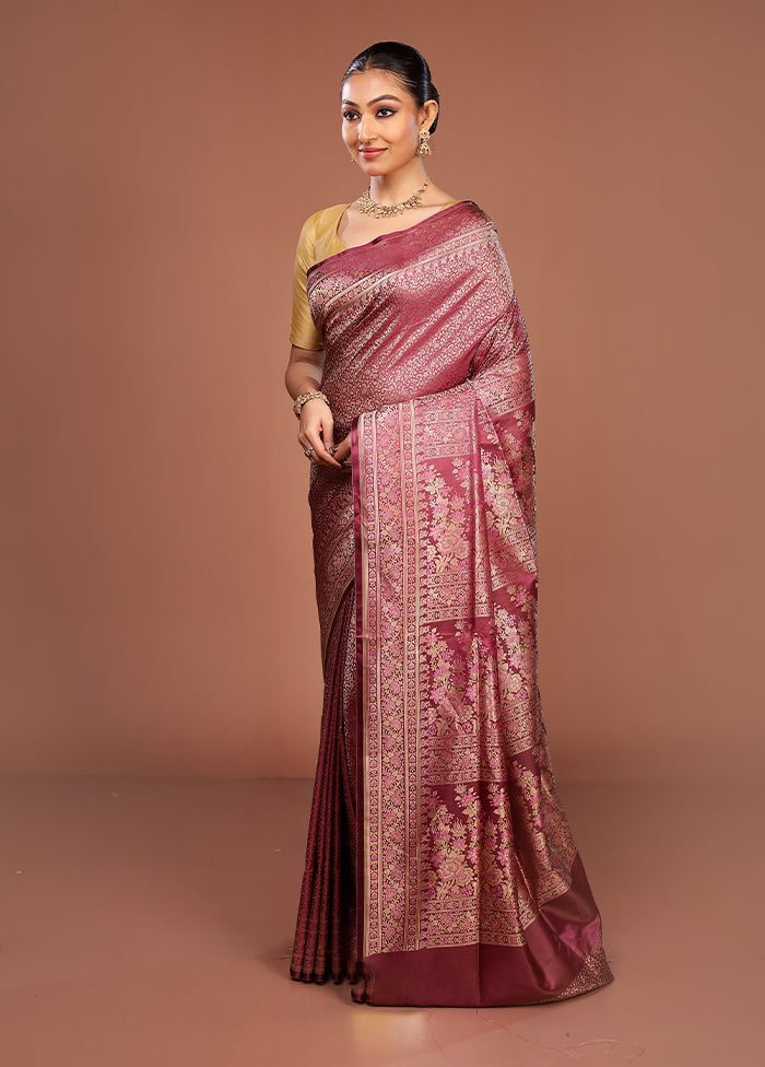 Purple Jamewar Silk Saree With Blouse Piece