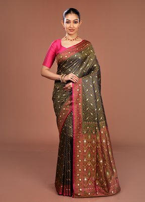 Green Tanchoi Silk Saree With Blouse Piece