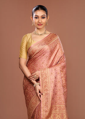 Pink Jamewar Silk Saree With Blouse Piece