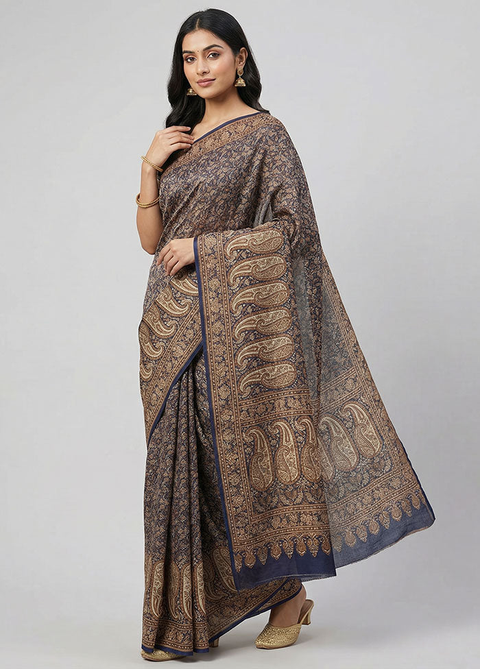 Blue Jamewar Silk Saree With Blouse Piece