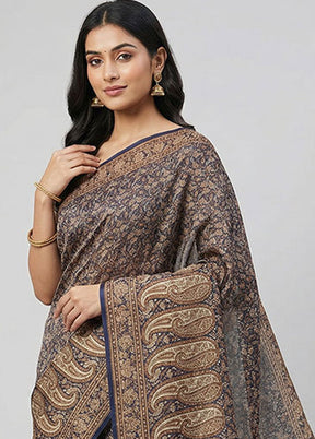 Blue Jamewar Silk Saree With Blouse Piece