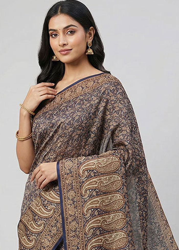 Blue Jamewar Silk Saree With Blouse Piece
