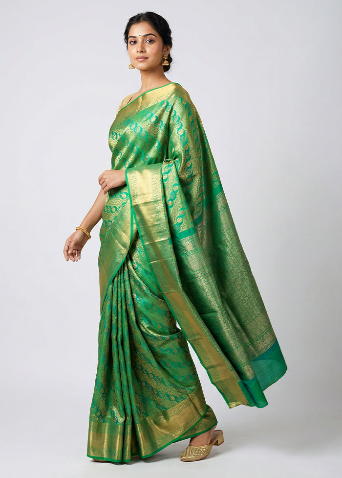 Green Handloom Kanchipuram Pure Silk Saree With Blouse Piece