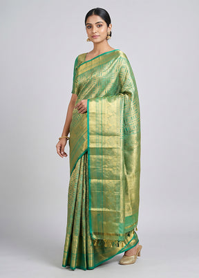 Green Handloom Kanchipuram Pure Silk Saree With Blouse Piece