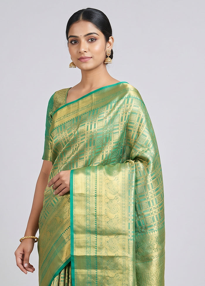 Green Handloom Kanchipuram Pure Silk Saree With Blouse Piece