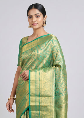 Green Handloom Kanchipuram Pure Silk Saree With Blouse Piece