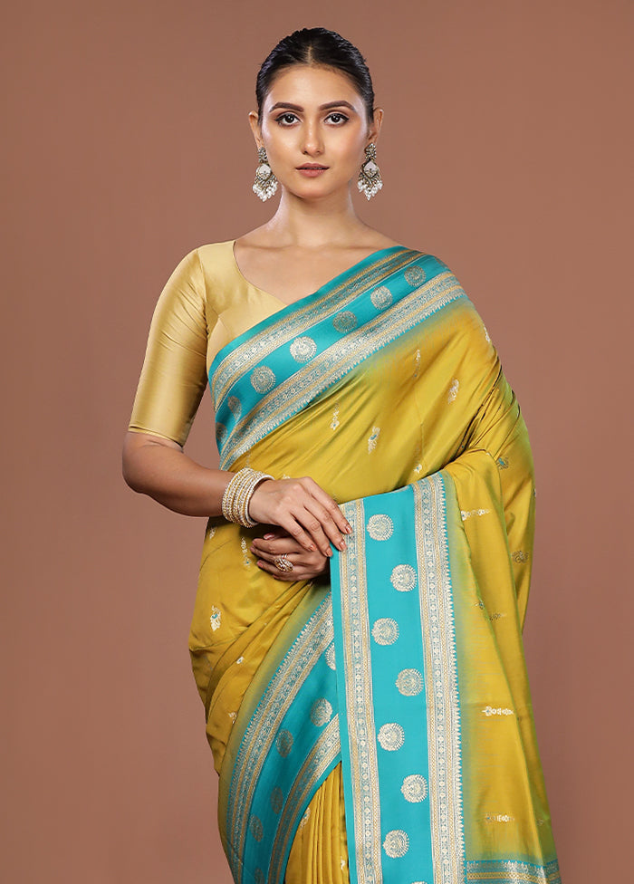 Yellow Dupion Silk Saree With Blouse Piece